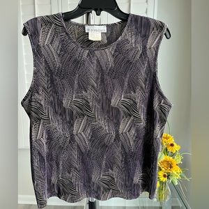 DRESSBARN Dark Purple & White Patterned Ribbed Scoop Neck Tank Top Size XL